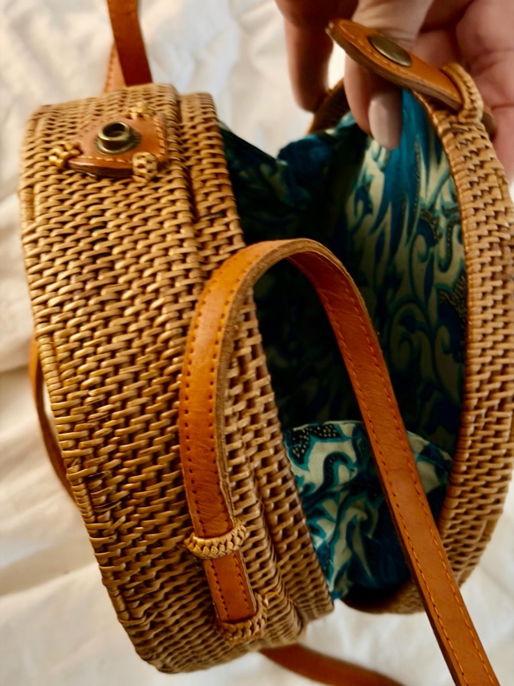 Bali Round Straw Crossbody Bag - Natural Straw - Picture 11 of 12